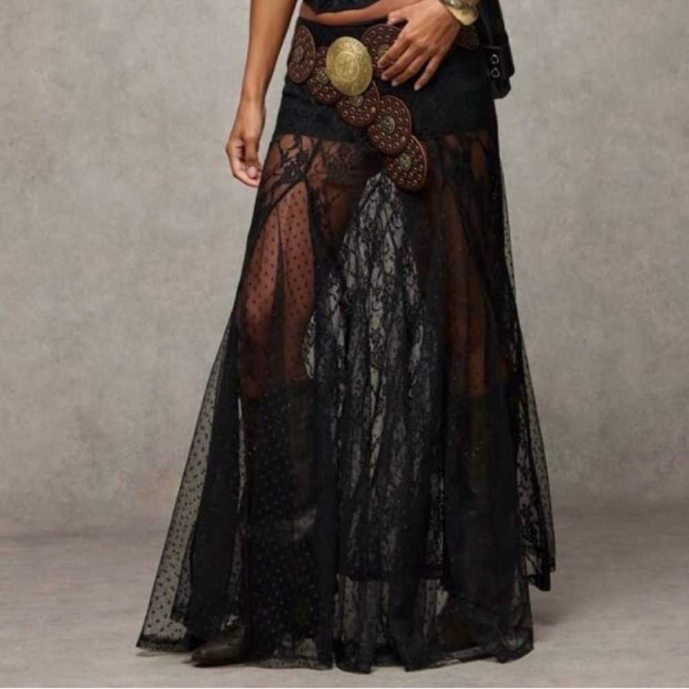 Black lace maxi skirt for festivals & fairs. Clubbing - Picture 2 of 6